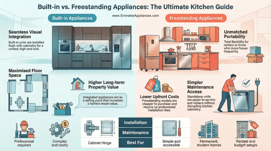 Built-in vs. Freestanding Appliances The Ultimate Kitchen Guide infographic