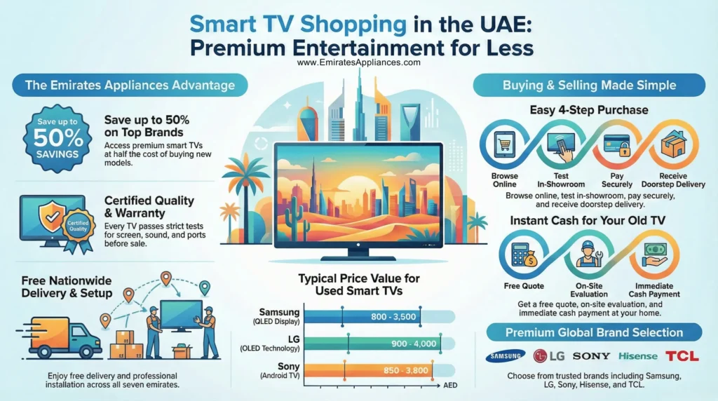 Best Used Smart TV in UAE A Comprehensive Guide to Buying and Selling infographic